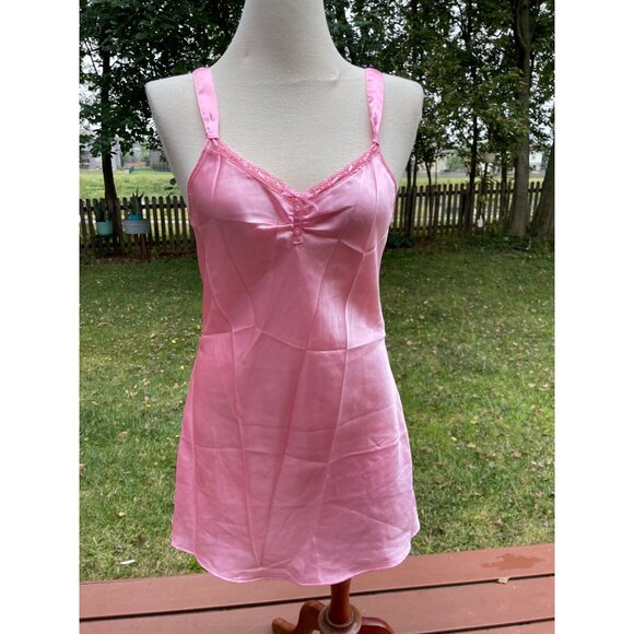 Pink Chemise Nightgown Vintage Kathryn With Lace Trim & Button Accents M Polyest - Picture 1 of 7